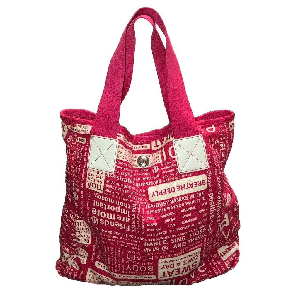 Lululemon Vintage Y2K Large Canvas Manifesto Print Yoga Gym Tote Bag Red White